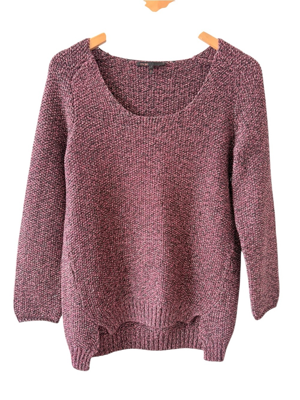 Maje Jubilee Plum Metallic Scoop Neck Knit Sweater